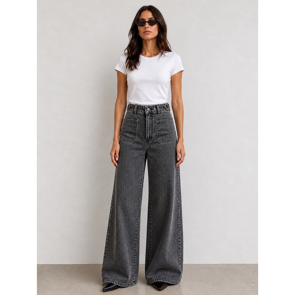Free People We The Free Old West Slouchy Wide Leg Jeans Faded Black 29